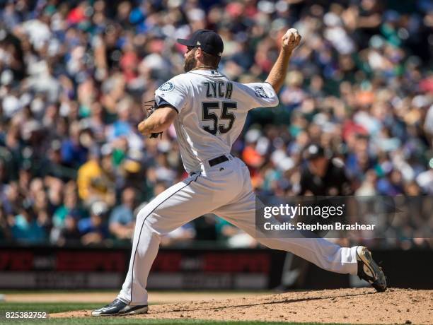 Reliever Tony Zych of the Seattle Mariners delivers a pitch during an interleague game against the New York Mets at Safeco Field on July 29, 2017 in...