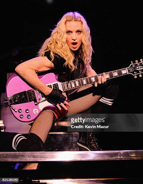 Madonna kicks off her highly anticipated Sticky & Sweet Tour promoting Number One album Hard Candy at the Millennium Stadium on August 23, 2008 in...
