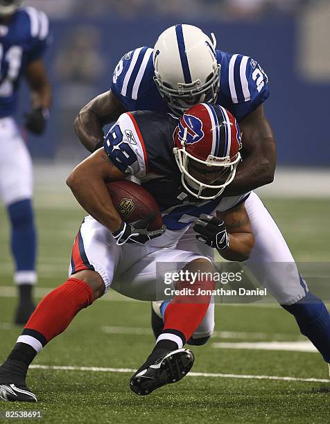Marlin Jackson of the Indianapolis Colts tackles Josh Reed of the Buffalo Bills on August 24, 2008 at Lucas Oil Stadium in Indianapolis, Indiana.