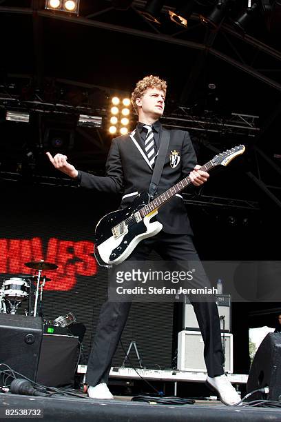 Niklas Almqvist of The Hives performs at Get Loaded in the Park at Clapham Common on August 24, 2008 in London, England.