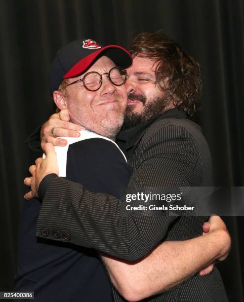 Simon Schwarz and Daniel Christensen during the 'Griessnockerlaffaere' premiere at Mathaeser Filmpalast on August 1, 2017 in Munich, Germany.