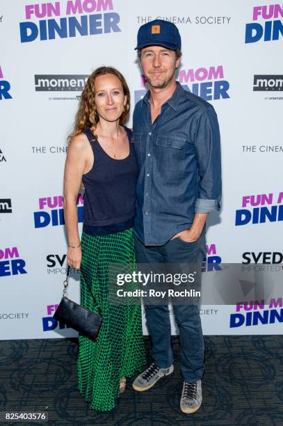 Shauna Robertson and Edward Norton attend the screening of "Fun Mom Dinner" at Landmark Sunshine Cinema on August 1, 2017 in New York City.