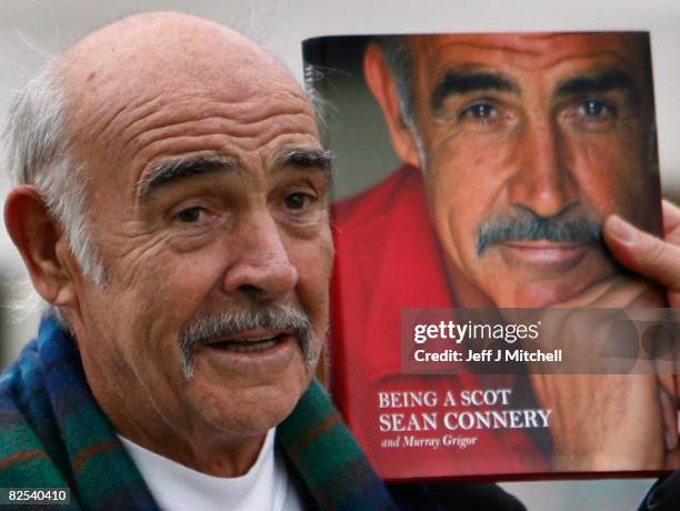 Sir Sean Connery unveils his new book entitled 'Being A Scot' at the Edinburgh book festival August 25, 2008 in Edinburgh, Scotland. The launch of...