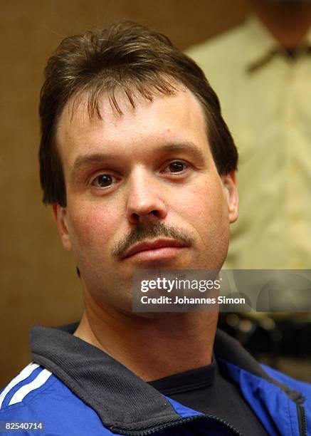 Defendant Sven Kittelmann waits for his trial for armed robbery on August 25, 2008 in Munich, Germany. Kittelmann, a former employee of a money...