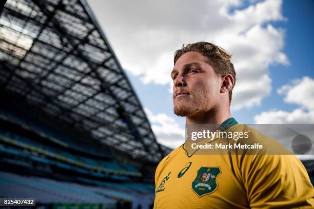 New Australian Wallabies captain Michael Hooper poses for a portrait at ANZ Stadium on August 2, 2017 in Sydney, Australia. Michael Hooper replaces...