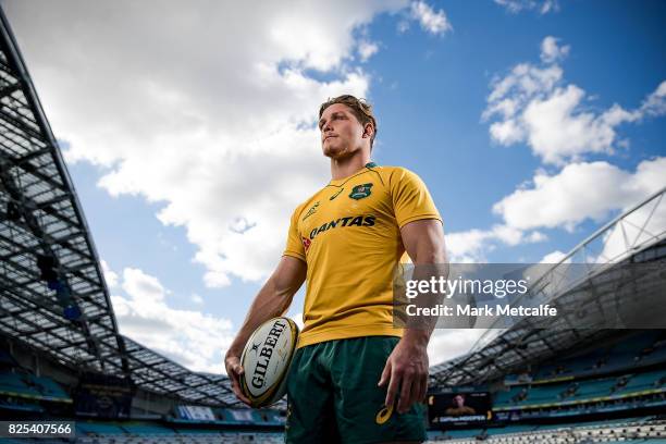 New Australian Wallabies captain Michael Hooper poses for a portrait at ANZ Stadium on August 2, 2017 in Sydney, Australia. Michael Hooper replaces...