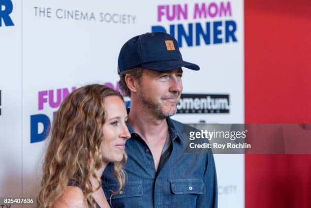 Shauna Robertson and Edward Norton attend the screening of "Fun Mom Dinner" at Landmark Sunshine Cinema on August 1, 2017 in New York City.