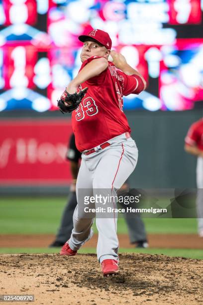 David Hernandez of the Los Angeles Angels of Anaheim pitches against the Minnesota Twins on July 5, 2017 at Target Field in Minneapolis, Minnesota....