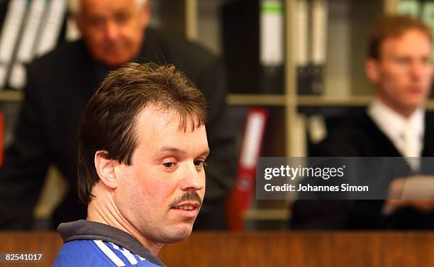 Defendant Sven Kittelmann waits for his trial for armed robbery on August 25, 2008 in Munich, Germany. Kittelmann, a former employee of a money...