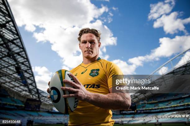 New Australian Wallabies captain Michael Hooper poses for a portrait at ANZ Stadium on August 2, 2017 in Sydney, Australia. Michael Hooper replaces...