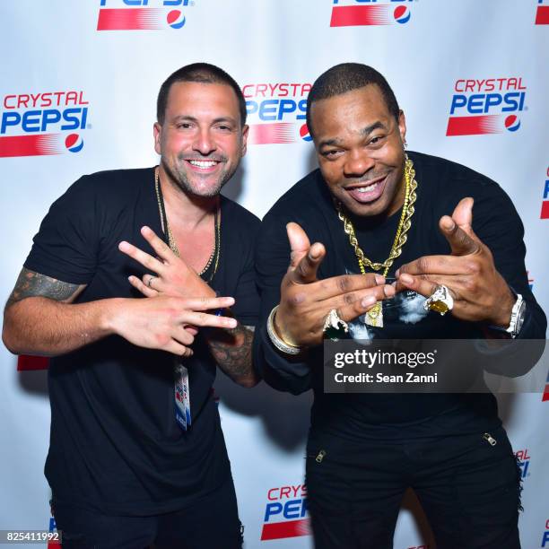 Prostyle and Busta Rhymes attend Crystal Pepsi Throwback Tour with Busta Rhymes at Billy's Sports Bar on August 1, 2017 in Bronx City.