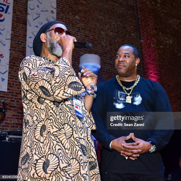 Kool Herc and Busta Rhymes perform at Crystal Pepsi Throwback Tour with Busta Rhymes at Billy's Sports Bar on August 1, 2017 in Bronx City.