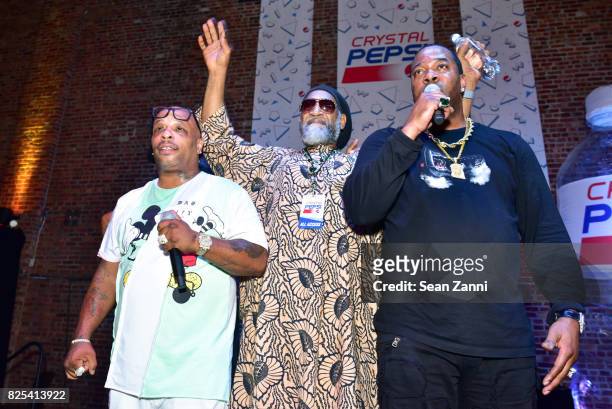 Spliff Star, DJ Kool Herc and Busta Rhymes perform at Crystal Pepsi Throwback Tour with Busta Rhymes at Billy's Sports Bar on August 1, 2017 in Bronx...