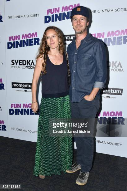 Shauna Robertson and actor Edward Norton attend Momentum Pictures with The Cinema Society & SVEDKA host a screening of "Fun Mom Dinner" at the...