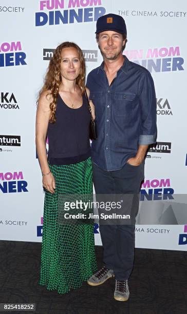 Film producer Shauna Robertson and actor Edward Norton attend the screening of "Fun Mom Dinner" hosted by Momentum Pictures with The Cinema Society...