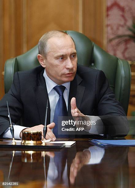 Russian Prime Minister Vladimir Putin heads a meeting in Moscow on August 25, 2008. Russia signalled it may break off some trade agreements it has...