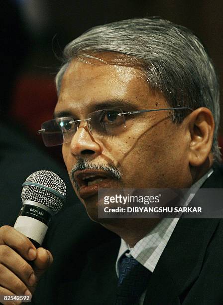 Chief Executive Officer of Infosys Technologies Limited Kris Gopalakrishnan addresses a press conference in Bangalore, on August 25, 2008. Leading...