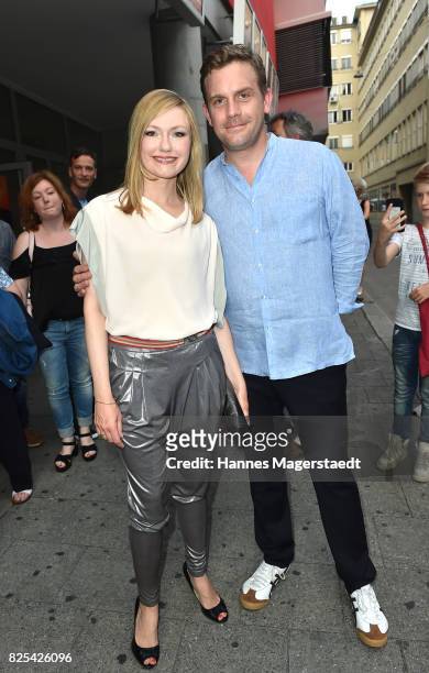 Actor Sebastian Bezzel and his wife Johanna Christine Gehlen during the 'Griessnockerlaffaere' premiere at Mathaeser Filmpalast on August 1, 2017 in...