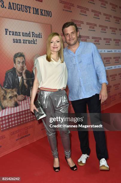 Actor Sebastian Bezzel and his wife Johanna Christine Gehlen during the 'Griessnockerlaffaere' premiere at Mathaeser Filmpalast on August 1, 2017 in...