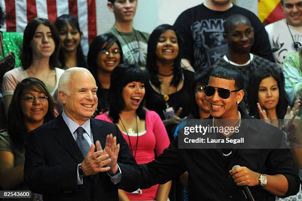 Presumptive Republican presidential nominee Sen. John McCain is endorsed by Latin recording artist Daddy Yankee during a news conference at Central...