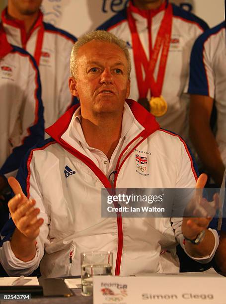 Simon Clegg speaks to the press during The British Olympic Association Welcome Home Press Conference at the Crowne Plaza Hotel Heathrow Airport on...