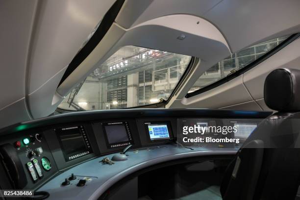 Control panels stand in the control room of a Guangzhou-Shenzhen-Hong Kong Express Rail Link train in Hong Kong, China, on Wednesday, Aug. 2, 2017....