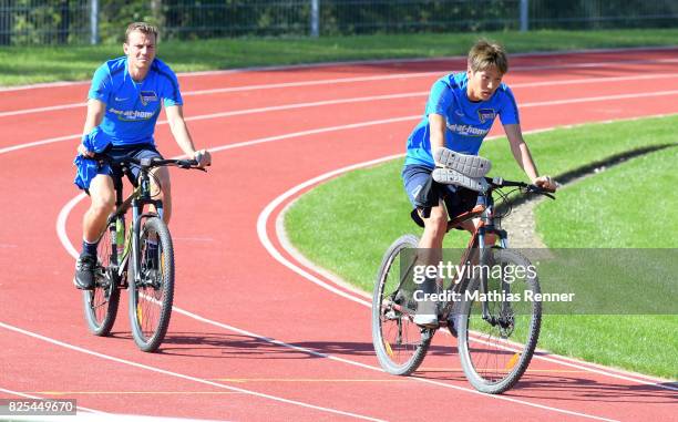 Vladimir Darida and Genki Haraguchi of Hertha BSC during the training camp on august 2, 2017 in Schladming, Austria.