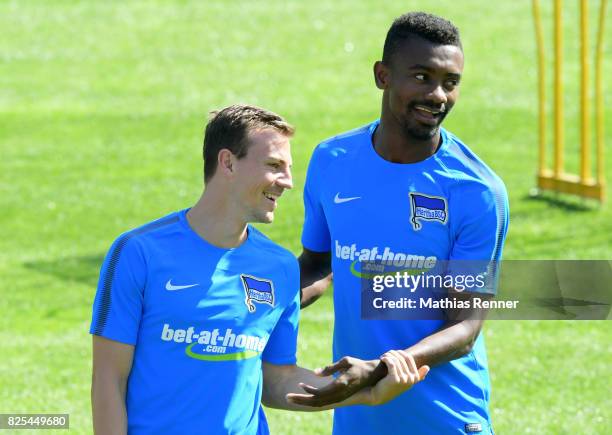 Vladimir Darida and Salomon Kalou of Hertha BSC during the training camp on august 2, 2017 in Schladming, Austria.