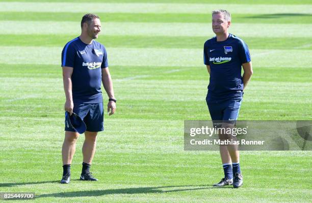 Coach Pal Dardai and assistant coach Rainer Widmayer of Hertha BSC during the training camp on august 2, 2017 in Schladming, Austria.