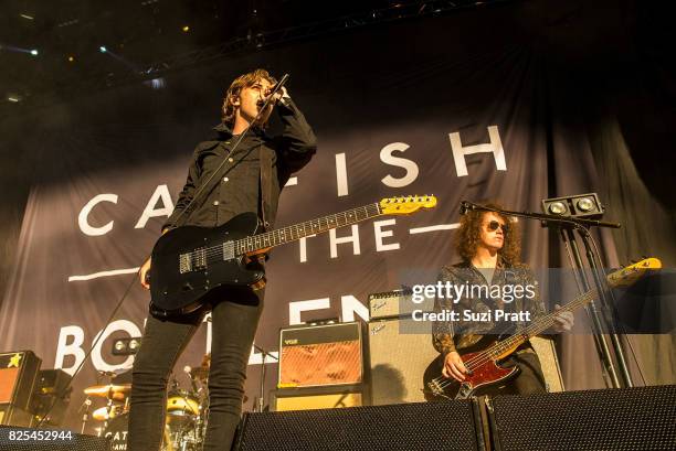 Ryan Evan 'Van' McCann and Benji Blakeway of Cat Fish and the Bottlemen perform at White River Amphitheatre on August 1, 2017 in Auburn, Washington.