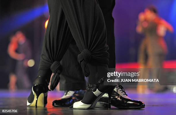The South African couple integrated by Berthold Frahm and Brigitte Erdmann dances during the qualifying round of the Tango Salon competition during...