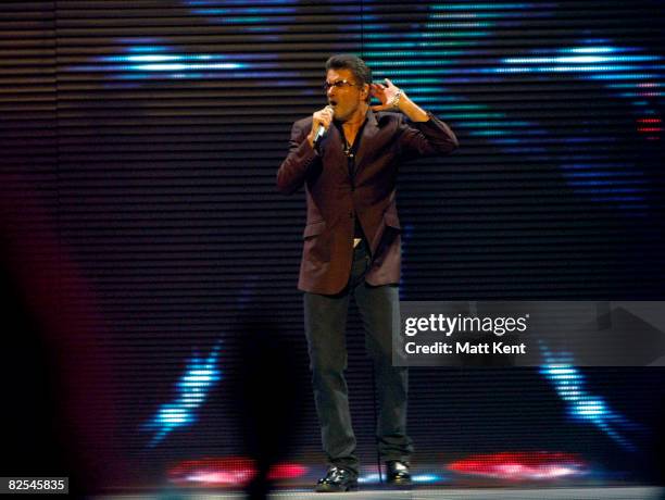 George Michael performs his last UK arena show on the last night of 'The Final Two' concerts at Earls Court on August 25, 2008 in London, England.