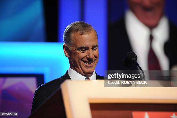 Chair of the Democratic National Convention Howard Dean speaks at the Democratic National Convention at the Pepsi Center in Denver on August 25,...