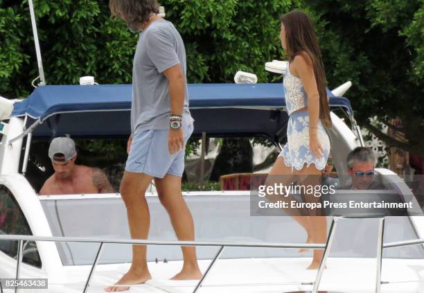 Aitor Ocio and his girlfriend Covadonga Riva is seen on August 1, 2017 in Ibiza, Spain.