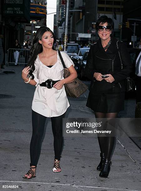 Kim Kardashian and her mother Kris Jenner visit "Late Show with David Letterman" at the Ed Sullivan Theatre on August 25, 2008 in New York City.