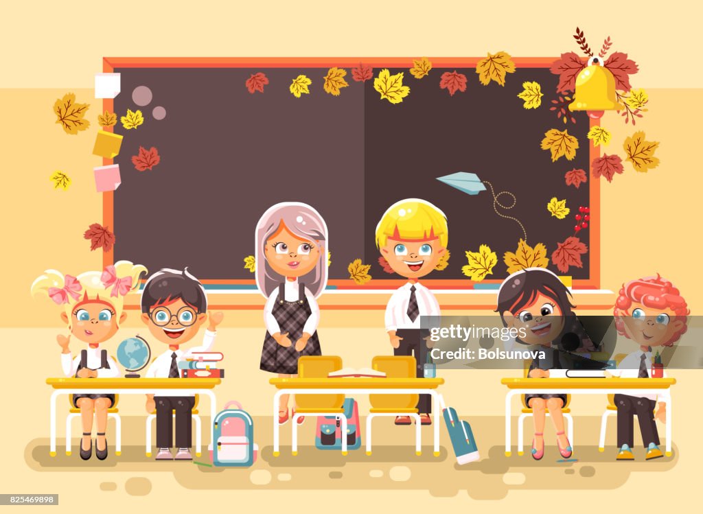 Ilustración De Vector A Aprendices Escuela Dibujos Animados Personajes Colegial Colegiala Estudiando En Situación De Aula En Grapa Con Los Alumnos Los Libros De Texto Junto A La Pizarra Plana Estilo Fondo Ilustración De Vector A Aprendices Escuela Dibujos Animados Personajes Colegial Colegiala Estudiando En Situación De Aula En Grapa Con Los Alumnos Los Libros De Texto Junto A La Pizarra Plana Estilo Fondo