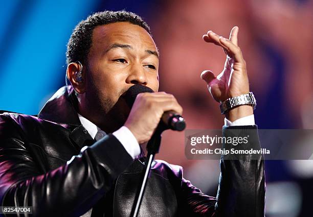 Singer John Legend performs during day one of the Democratic National Convention at the Pepsi Center August 25, 2008 in Denver, Colorado. The DNC,...