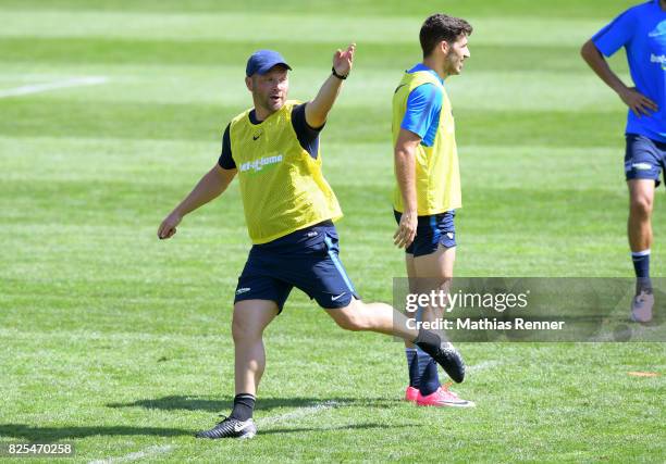 Coach Pal Dardai of Hertha BSC gives instructions during the training camp on august 2, 2017 in Schladming, Austria.