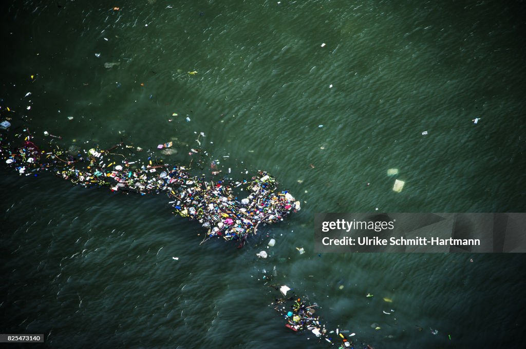 Garbage floating on the surface of the sea