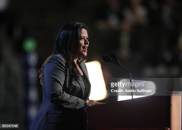 Maya Soetoro-Ng, half-sister of Barack Obama, speaks during day one of the Democratic National Convention at the Pepsi Center August 25, 2008 in...