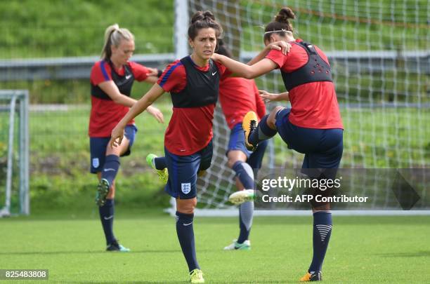 England's midfielders Fara Williams takes part in a training session in Utrecht on August 2 during the UEFA Women's Euro 2017 football tournament. /...