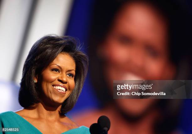 Michelle Obama, wife of presumptive Democratic nominee U.S. Sen. Barack Obama , speaks during day one of the Democratic National Convention at the...