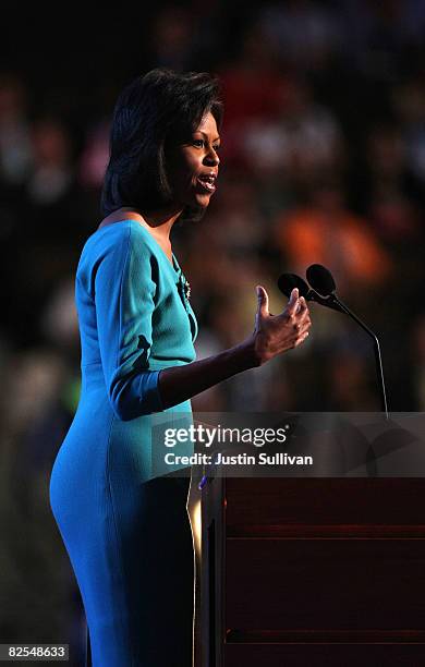 Michelle Obama, wife of presumptive Democratic nominee U.S. Sen. Barack Obama , speaks during day one of the Democratic National Convention at the...