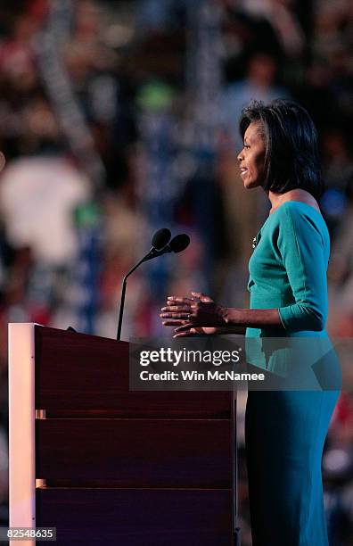 Michelle Obama, wife of presumptive Democratic nominee U.S. Sen. Barack Obama , speaks during day one of the Democratic National Convention at the...