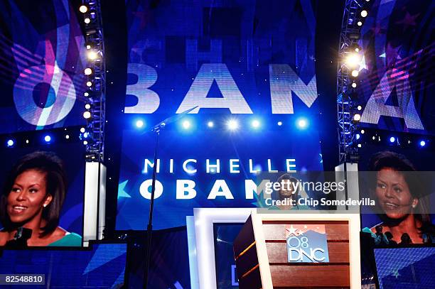 Michelle Obama, wife of presumptive Democratic nominee U.S. Sen. Barack Obama , speaks during day one of the Democratic National Convention at the...