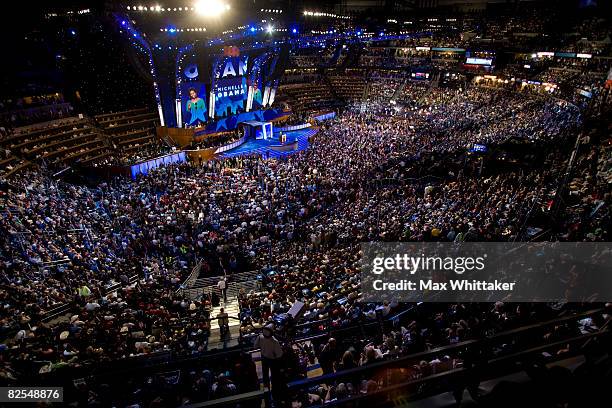 Michelle Obama, wife of presumptive Democratic nominee U.S. Sen. Barack Obama , speaks during day one of the Democratic National Convention at the...