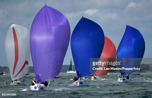 Teams compete in preliminary heats during Aberdeen Asset Management Cowes Week on August 1, 2017 in Cowes, England.