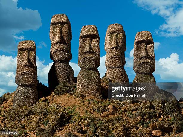 easter island heads forward frown - moai statue stock pictures, royalty-free photos & images