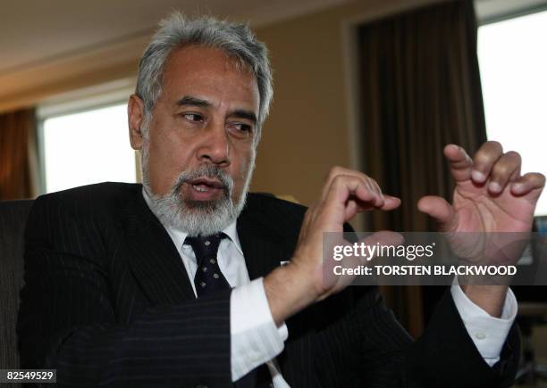 East Timorese President Xanana Gusmao gestures while discussing the state of his tiny nation during a stay in Sydney on August 26, 2008. Gusmao is in...