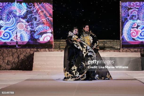 Chae -Young and Park Si-Hoo showcase designs by Korean couture designer Andre Kim at the opening catwalk show on the first day of Bali Fashion Week...